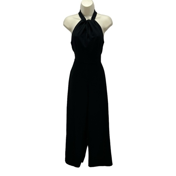 Julian Jordan Sleeveless Knot Neck Halter Jumpsuit - Black - size 14